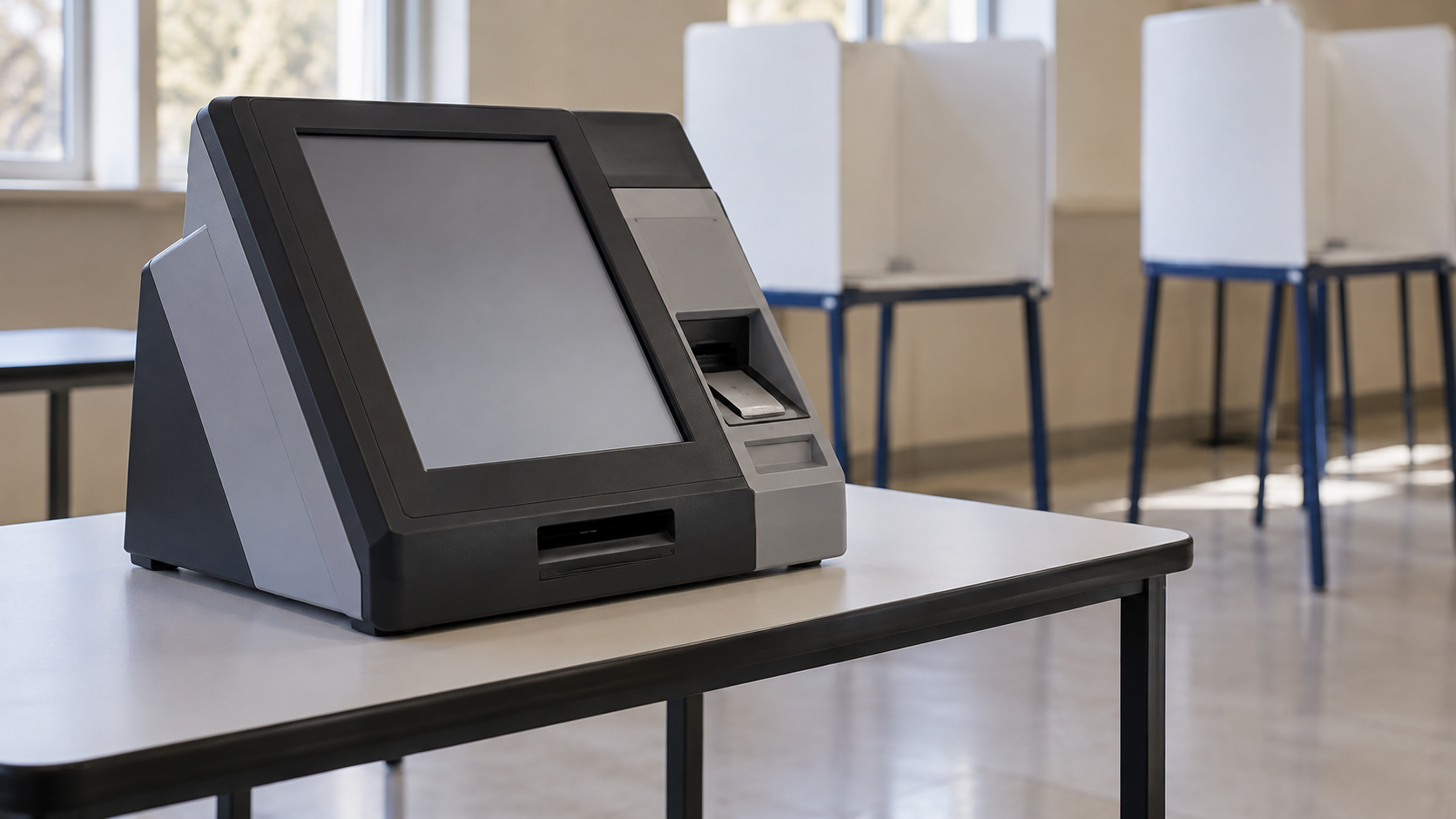 Urna eletrônica utilizada em uma seção eleitoral durante a votação, representando a cobertura sobre ocorrências registradas pela Polícia Federal no segundo turno das Eleições 2026.
